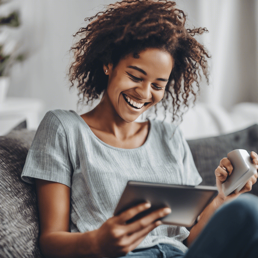 Image of happy customer reading e-book